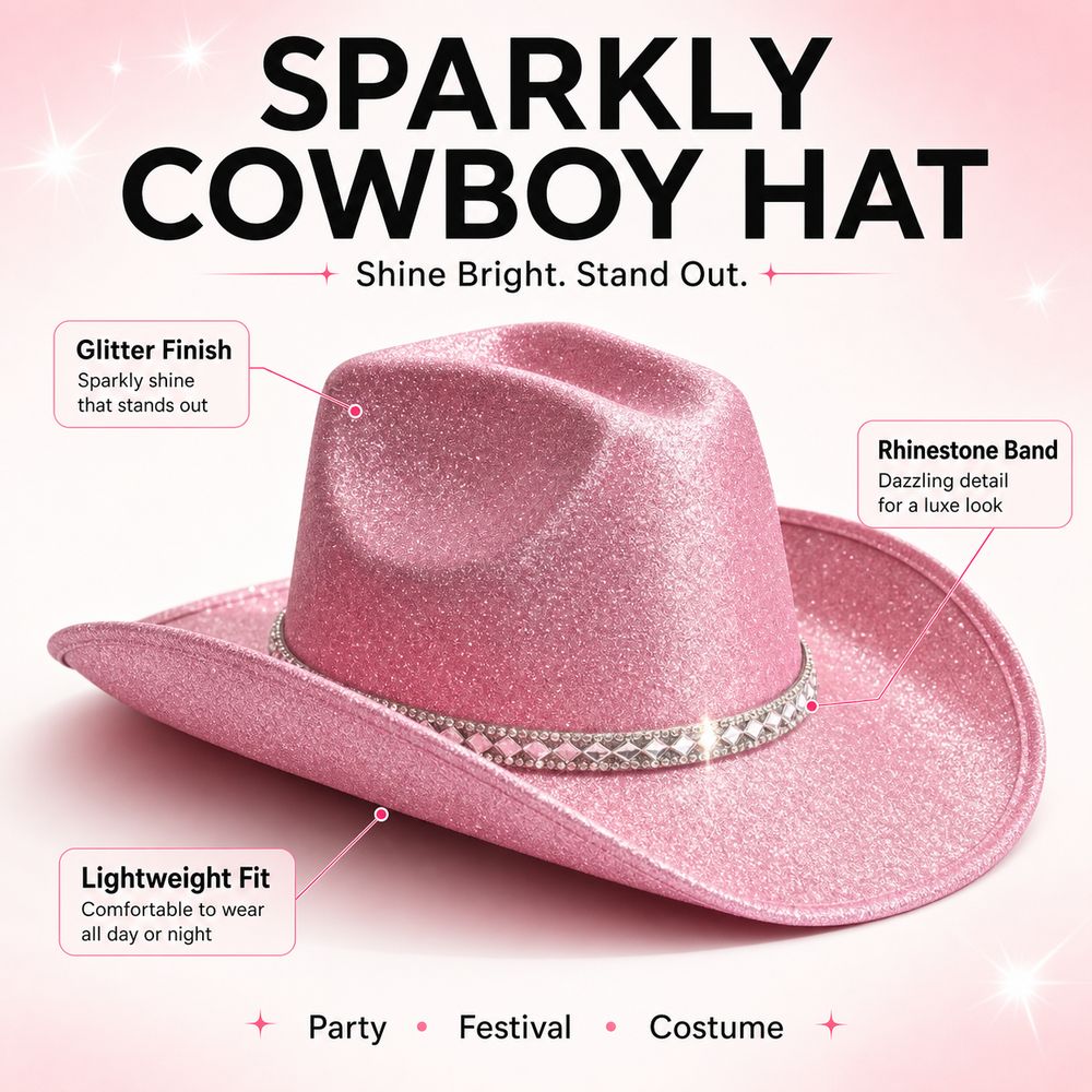 Cowboy Hat Straw - 반짝이는 글리터 원단 글리터 카우보이 모자
