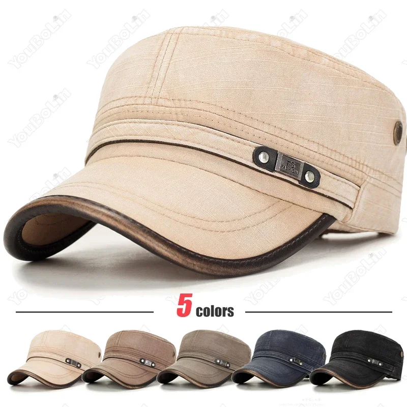 세탁된 빈티지 스타일의 가죽 트림 플랫 캡, 군사/취미 - Dad Hat Cotton 리뷰 및 가격