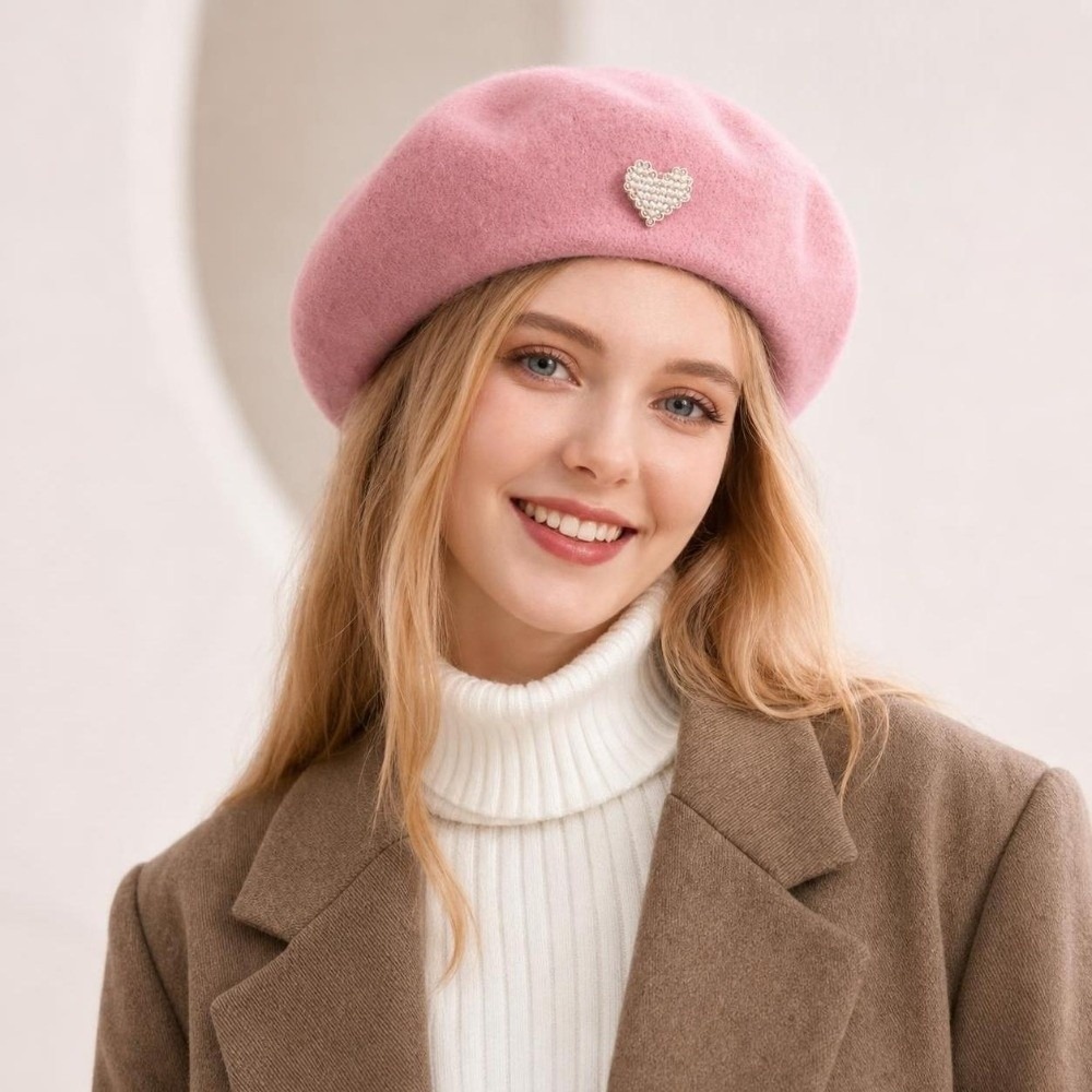 패션 따뜻한 겨울 울 베레모 하트 모양 단색 프랑스 아 - Beret French Wool 리뷰 및 가격