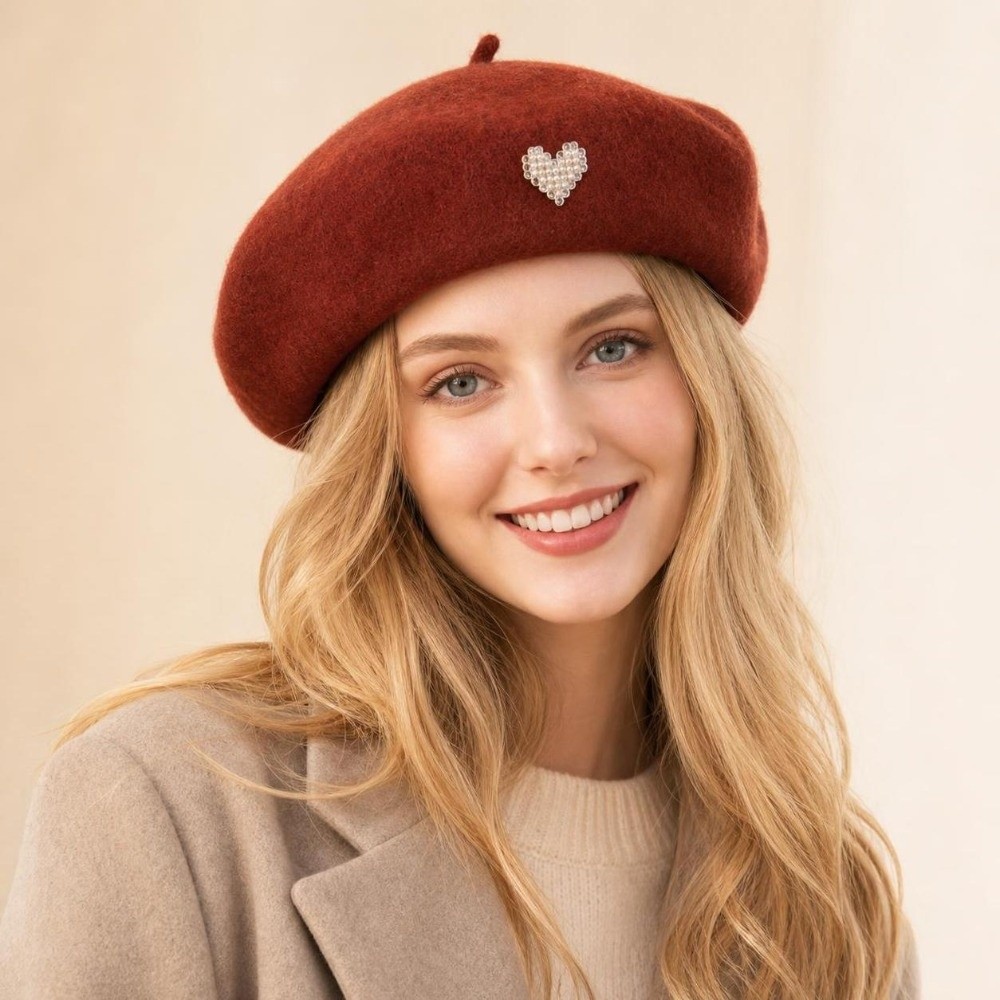 패션 따뜻한 겨울 울 베레모 하트 모양 단색 프랑스 아 - Beret French Wool 리뷰 및 가격