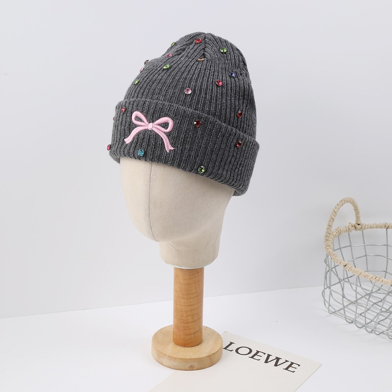 여성용 니트 비니 모자, 반짝이는 라인스톤과 리본 자수 - Beanie Cuffed Knit 리뷰 및 가격