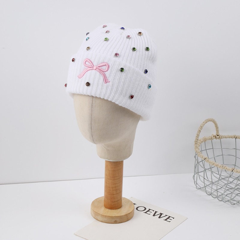 여성용 니트 비니 모자, 반짝이는 라인스톤과 리본 자수 - Beanie Cuffed Knit 리뷰 및 가격
